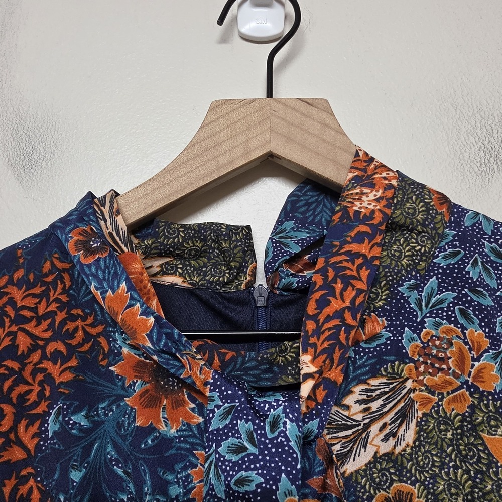 Julia Jordan Women's Navy‎ Fall Floral Puff Sleeve Midi Dress Tie Neck Sz 14 - Picture 5 of 14